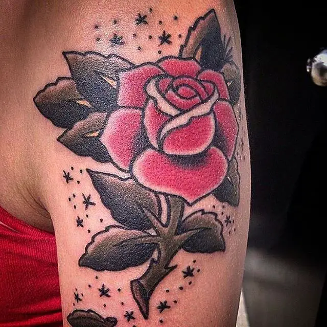 rose shoulder piece tattoo