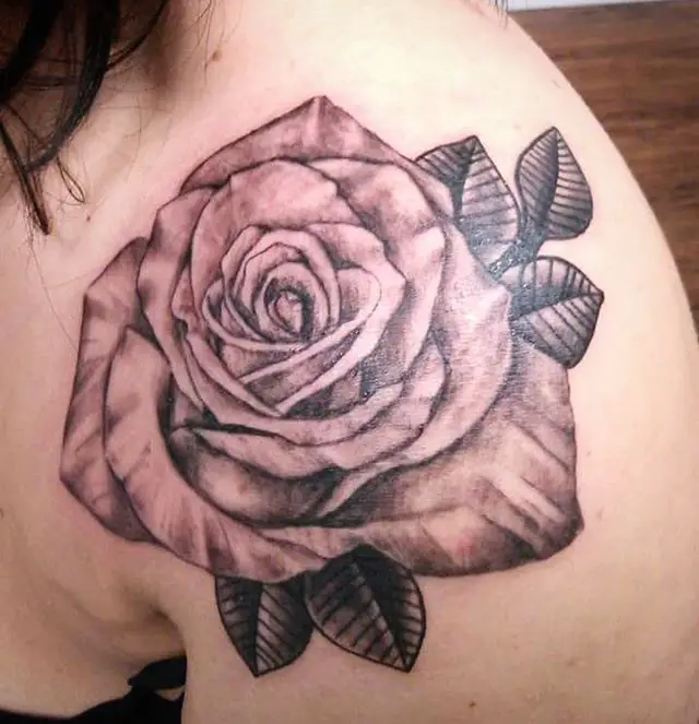 rose tattoo on shoulder