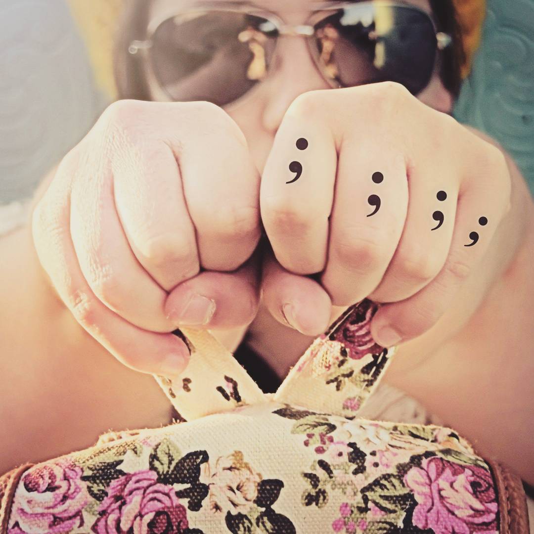 semicolon tattoos look fabulous on fingers