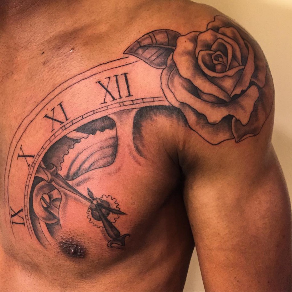 shoulder rose tattoos for men