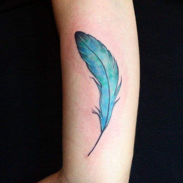 small blue feather tattoo