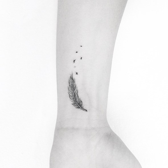 small feather tattoos with birds