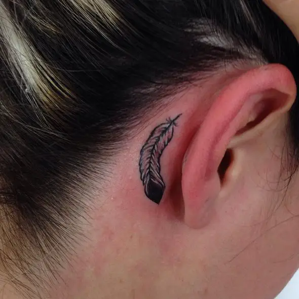 small feather tattoos behind ear for girls