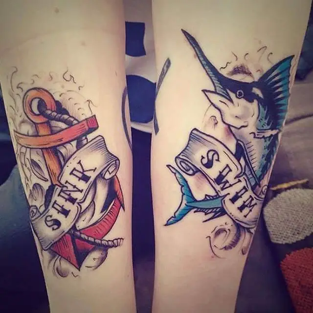 sword fish and anchor tattoos forearm