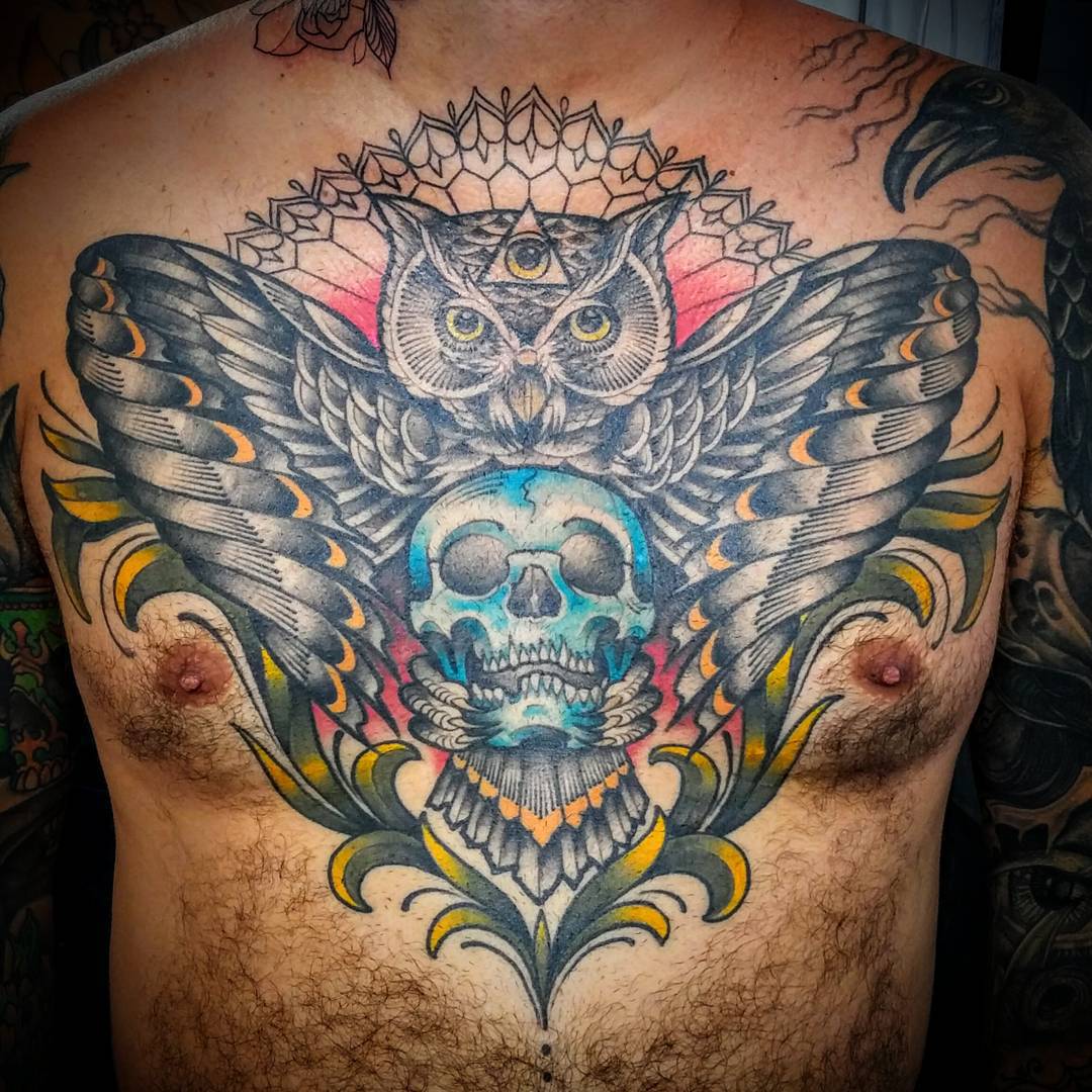 Owl and Skull tattoo by Ben Ochoa  Photo 20198