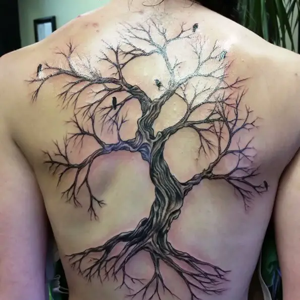 Birds and tree free hand tattoo
