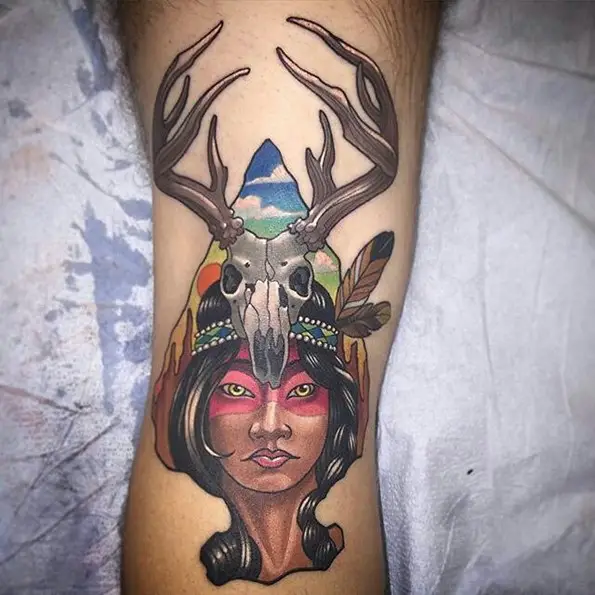 Native American Girl tattoo arrowhead