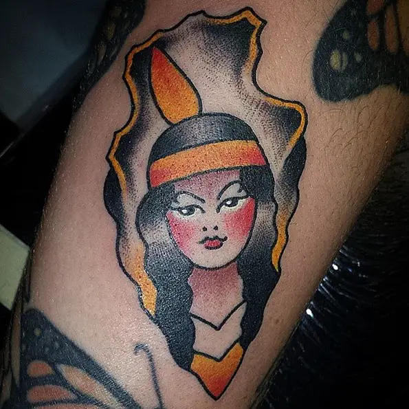 Native Lady Arrowhead Tattoo