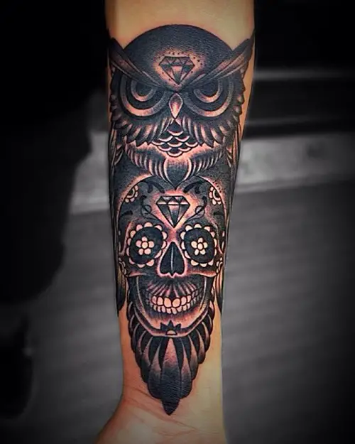 best sugar skull and owl tattoo designs