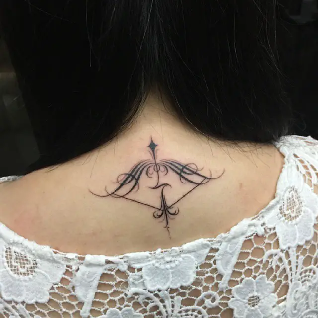 bow-and-arrow-script-tattoo-on-back