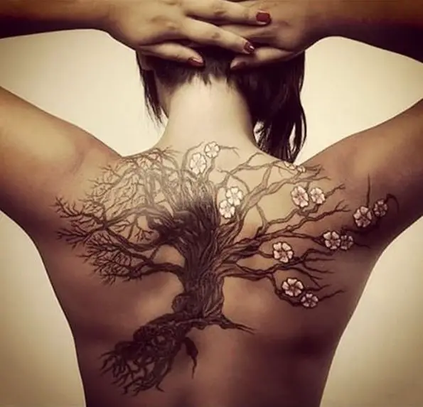 cherry tree tattoo on back