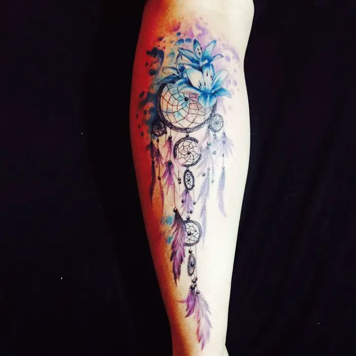 colorful dream catcher tattoo-12