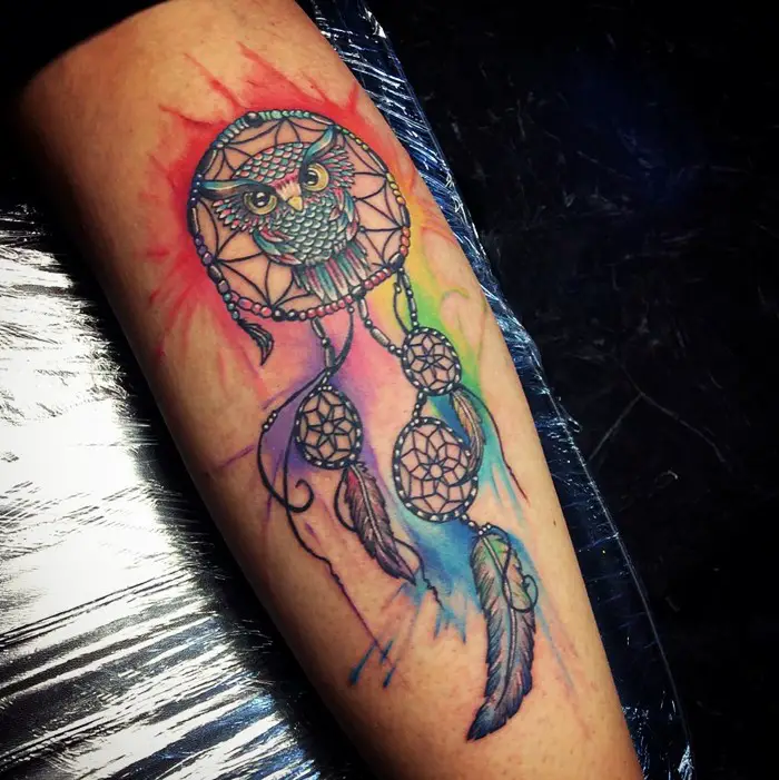 colorful dream catcher tattoo-18