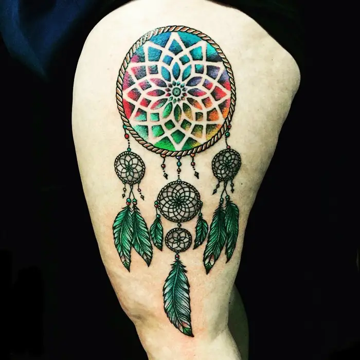 colorful dream catcher tattoo-23