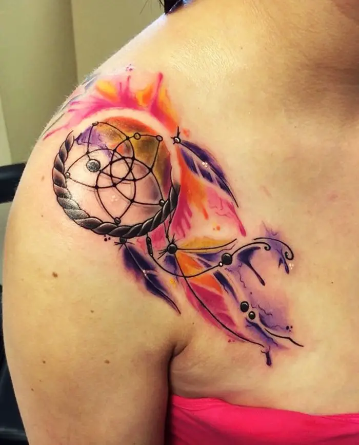 colorful dream catcher tattoo-26