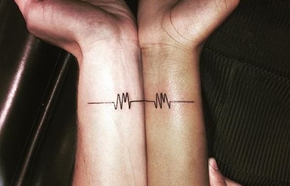 couple lifeline heartbeat tattoo