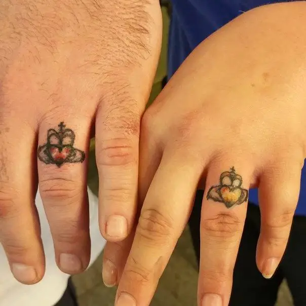 crown heart wedding ring tattoos