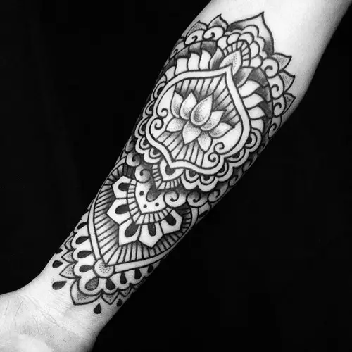 dot work lotus flower tattoo sleeve
