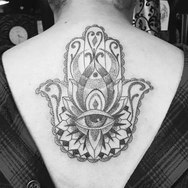 dotwork hamsa hand tattoos