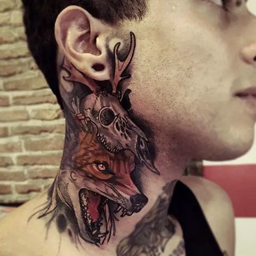 fox-tattoo-with-skull-on-neck