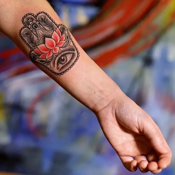 hamsa hand lotus tattoo design