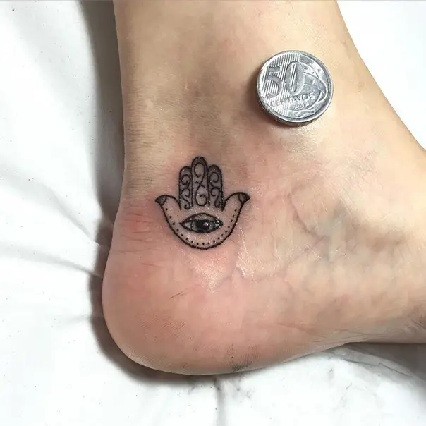 hamsa hand tattoo ankle