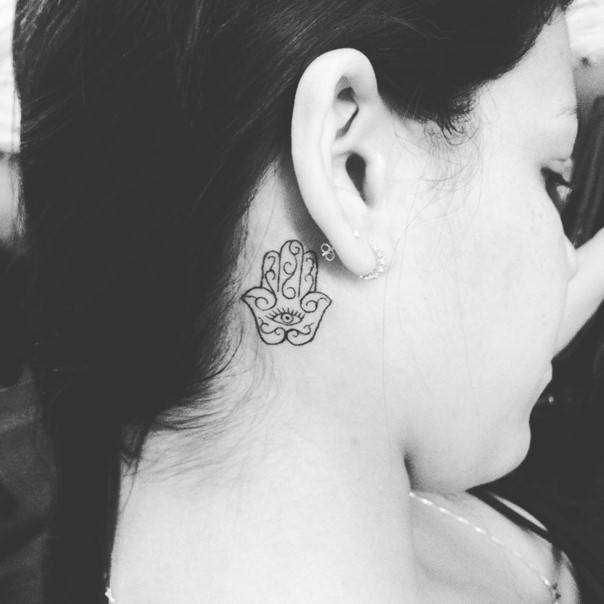 hamsa hand tattoo behind ear