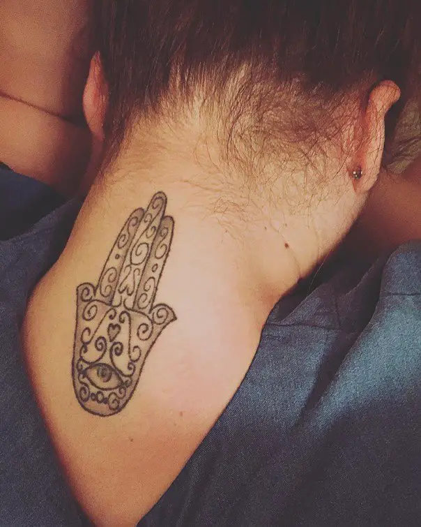 hamsa hand tattoos behind neck