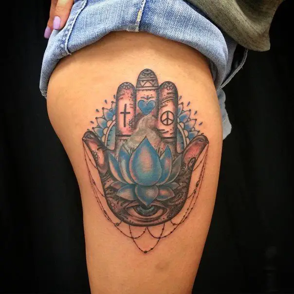 hamsa hand tattoos on thigh
