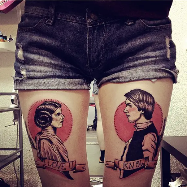 hans solo and princess leia star wars tattoos