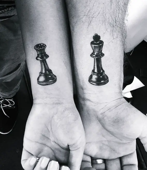 his and hers matching chess piece tattoos
