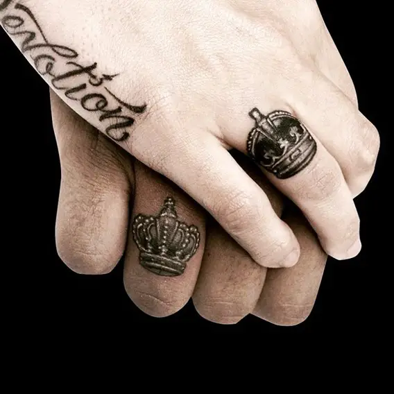 his and hers matching crown finger tattoos