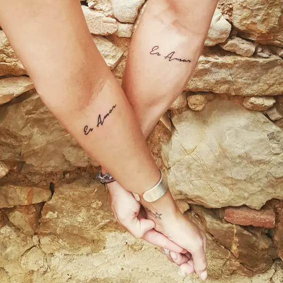 his and hers matching word tattoos
