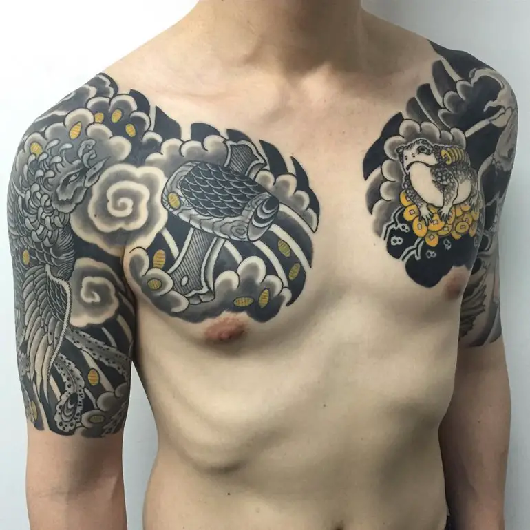 japanese-phoenix-tattoo-black-and-yellow-half-sleeve
