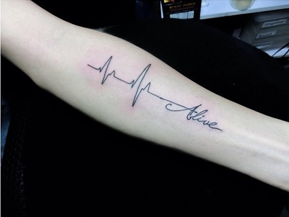lifeline tattoos with alive words on arm