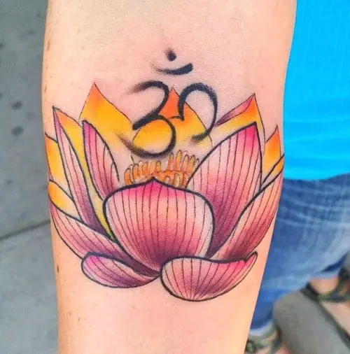 lotus tattoo arm with om symbol