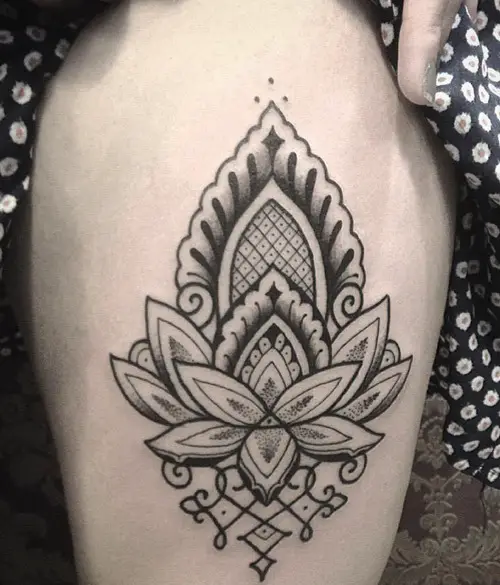 lotus flower tattoo thigh