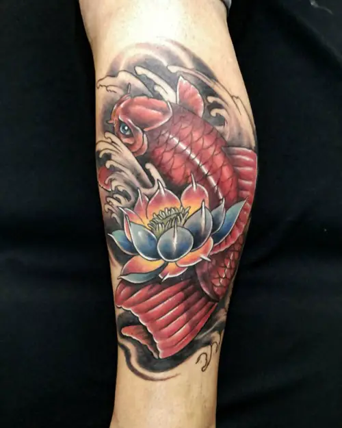 lotus flower tattoo with koi fish