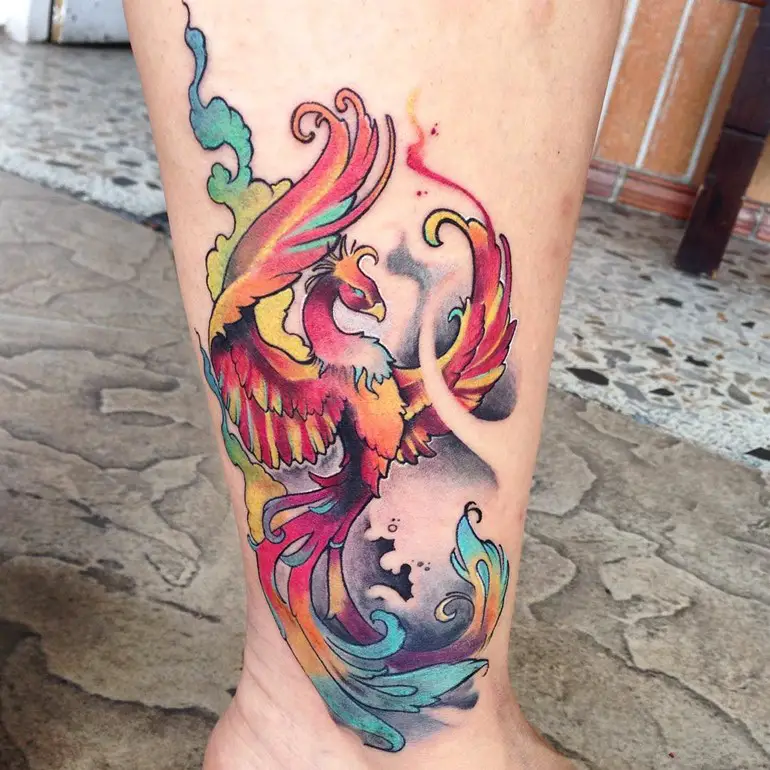neo-tradtional-phoenix-tattoo-on-leg