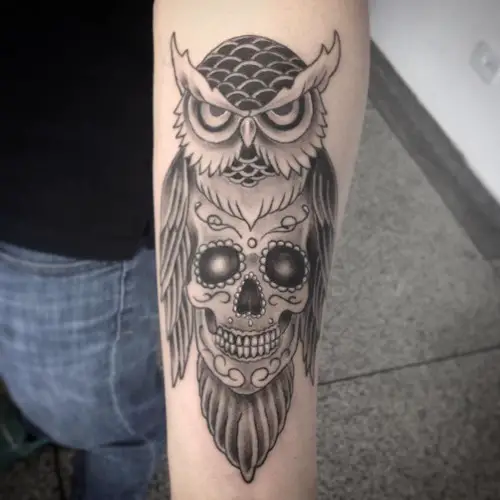 owl and candy skull tattoo