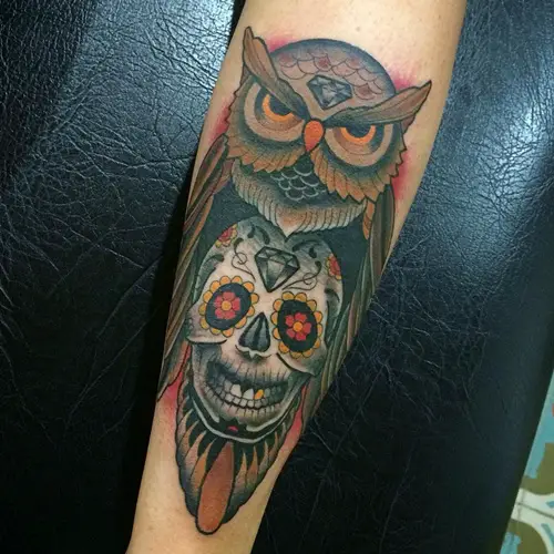 owl and skull tattoo diamond
