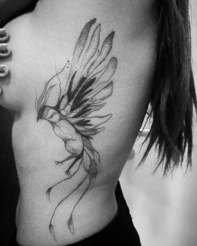 phoenix bird tattoo on ribs