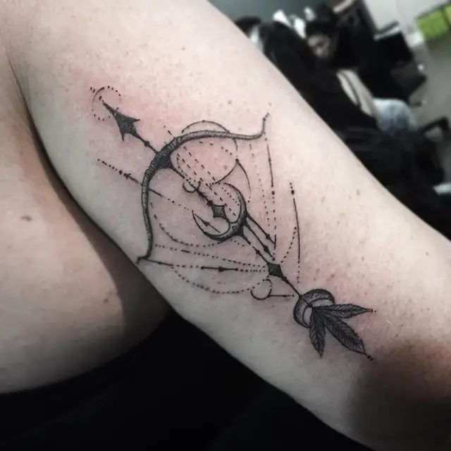 sagittarius-bow-and-arrow-dotwork-tattoos
