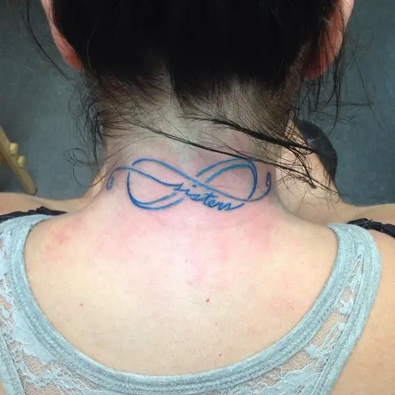 sister infinity tattoo on back of neck