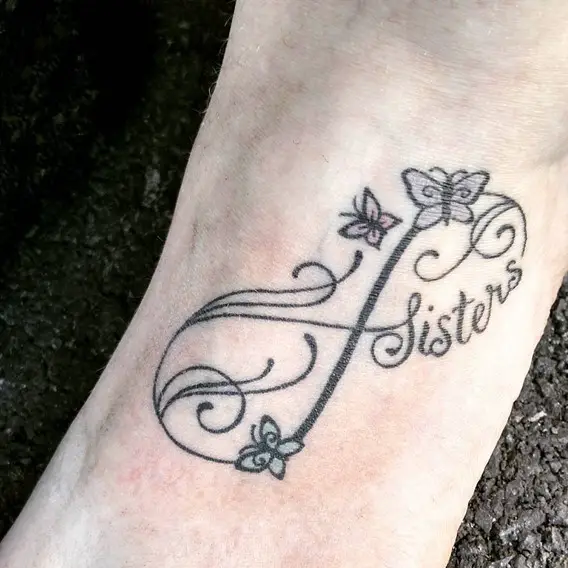 sister tattoos infinity sign with butterfly