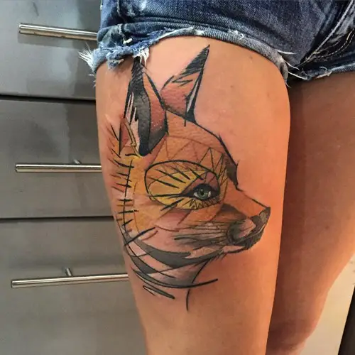 sketch style fox thigh tattoo designs