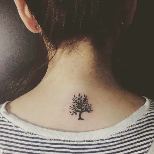 small tree tattoo on back