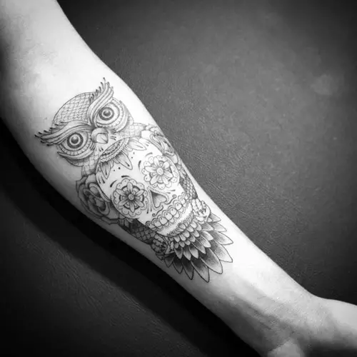 sugar skull and owl tattoo for men
