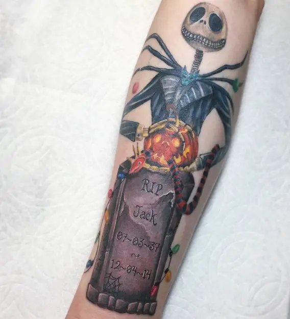 tattoos of nightmare before christmas with tombstone and christmas lights