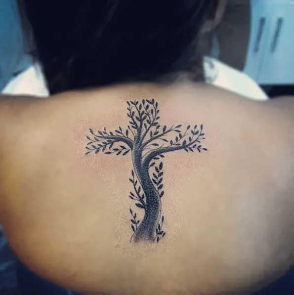 tree cross tattoos on back